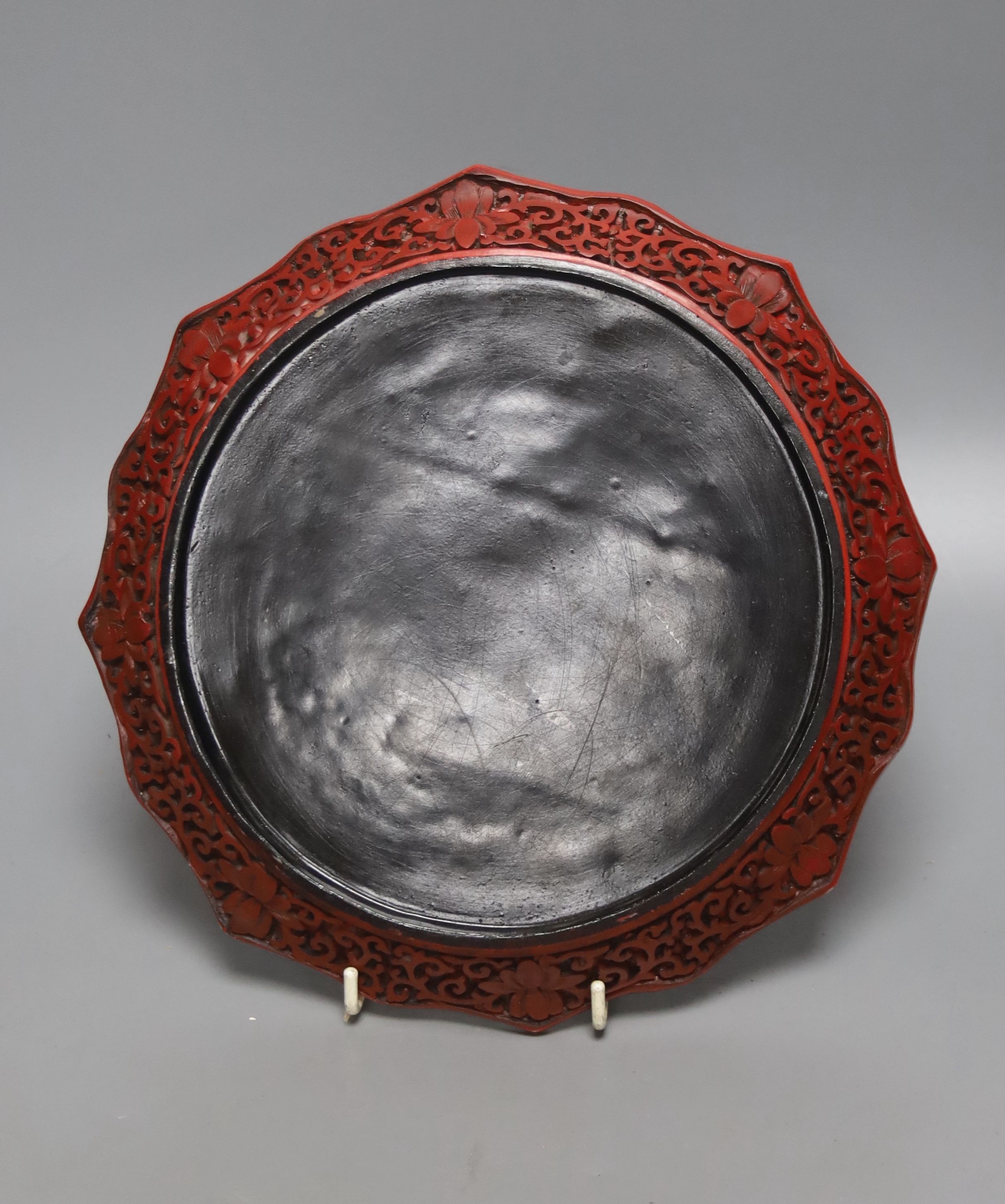 A Chinese composition and lacquer dish, 25cm